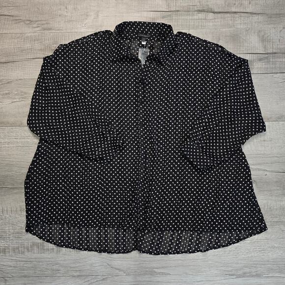 Lane Bryant Black White Polka Dot Button Up Shirt WMS 18/20 Sheer Cold Shoulder - Picture 3 of 8